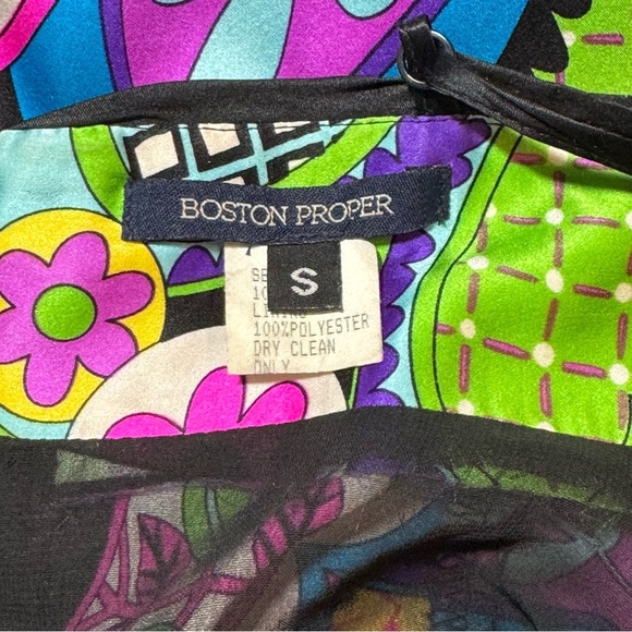 🌻 Boston Proper Silk Dress sz Small Y2K Abstract Psychedelic Retro Bright Party - Picture 7 of 10